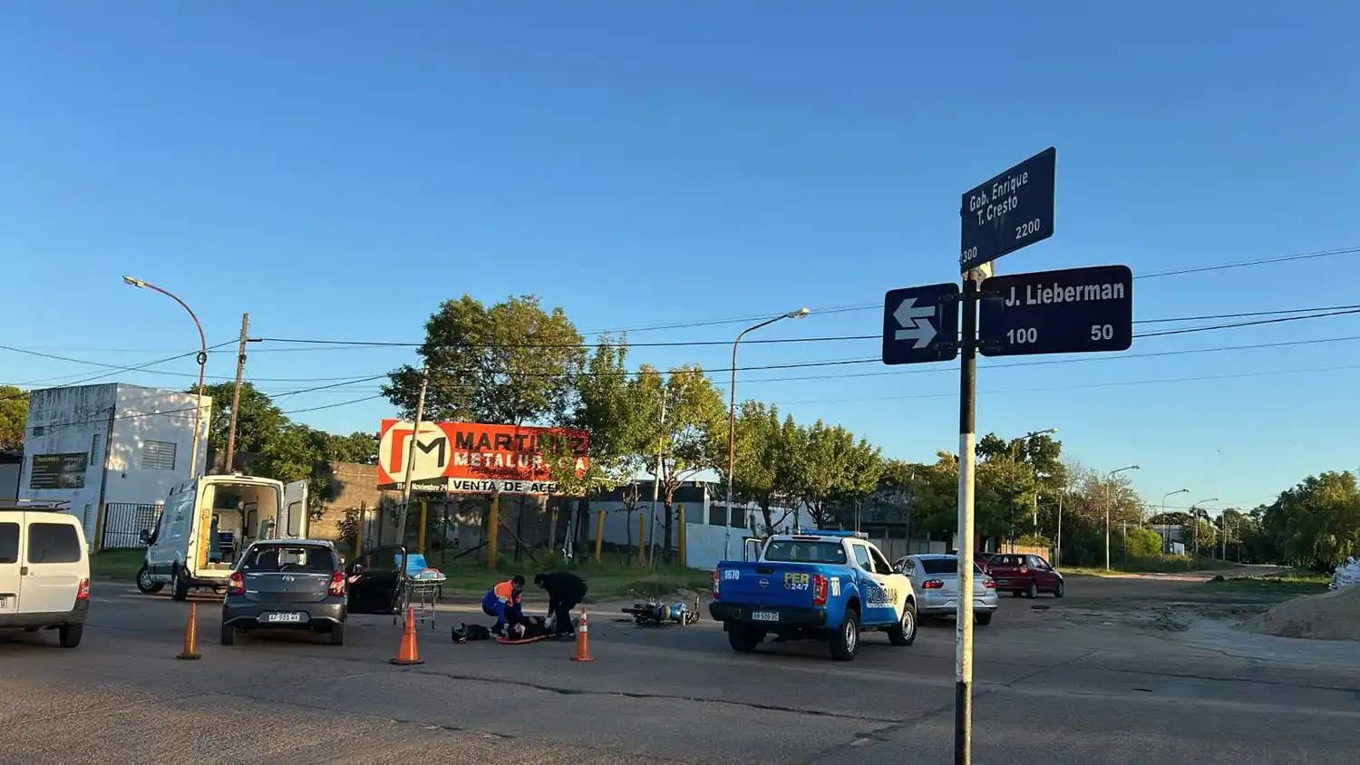 Motociclista lesionado tras un choque en Gobernador Cresto y Lieberman