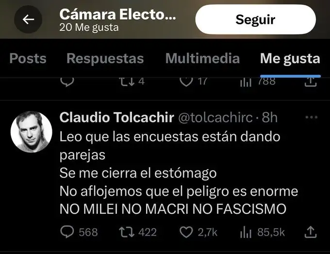 El tuit al que acusan a la CNE de dar like.