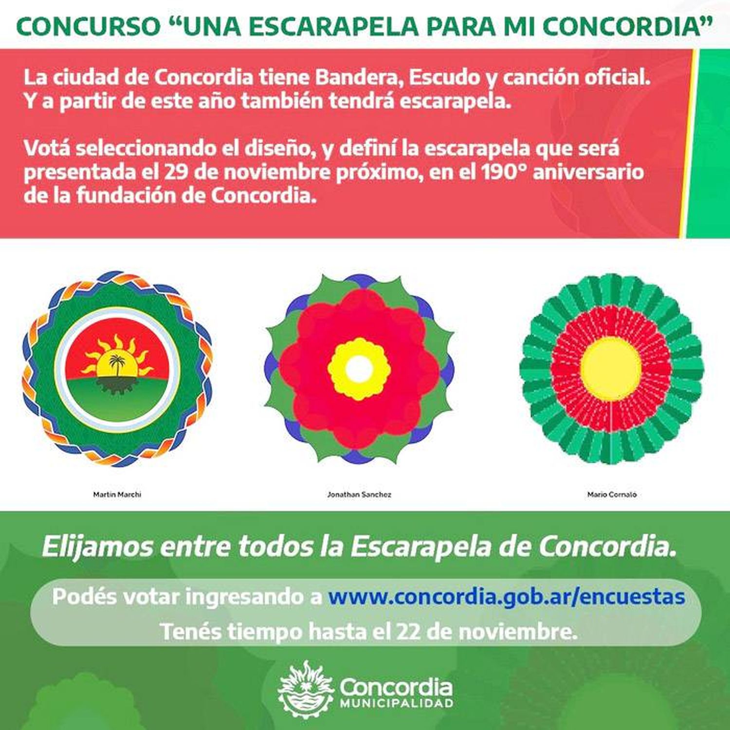 Se abrió la votación online para  elegir la escarapela de Concordia