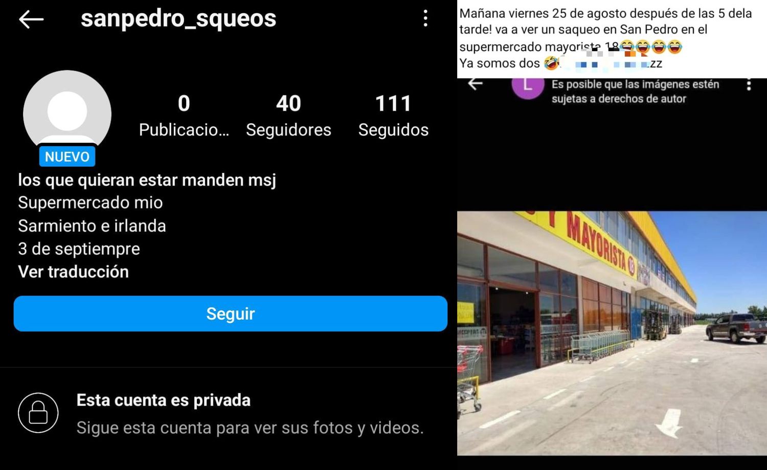 Tras otras publicaciones que convocan a saqueos, dispusieron control preventivo en supermercados