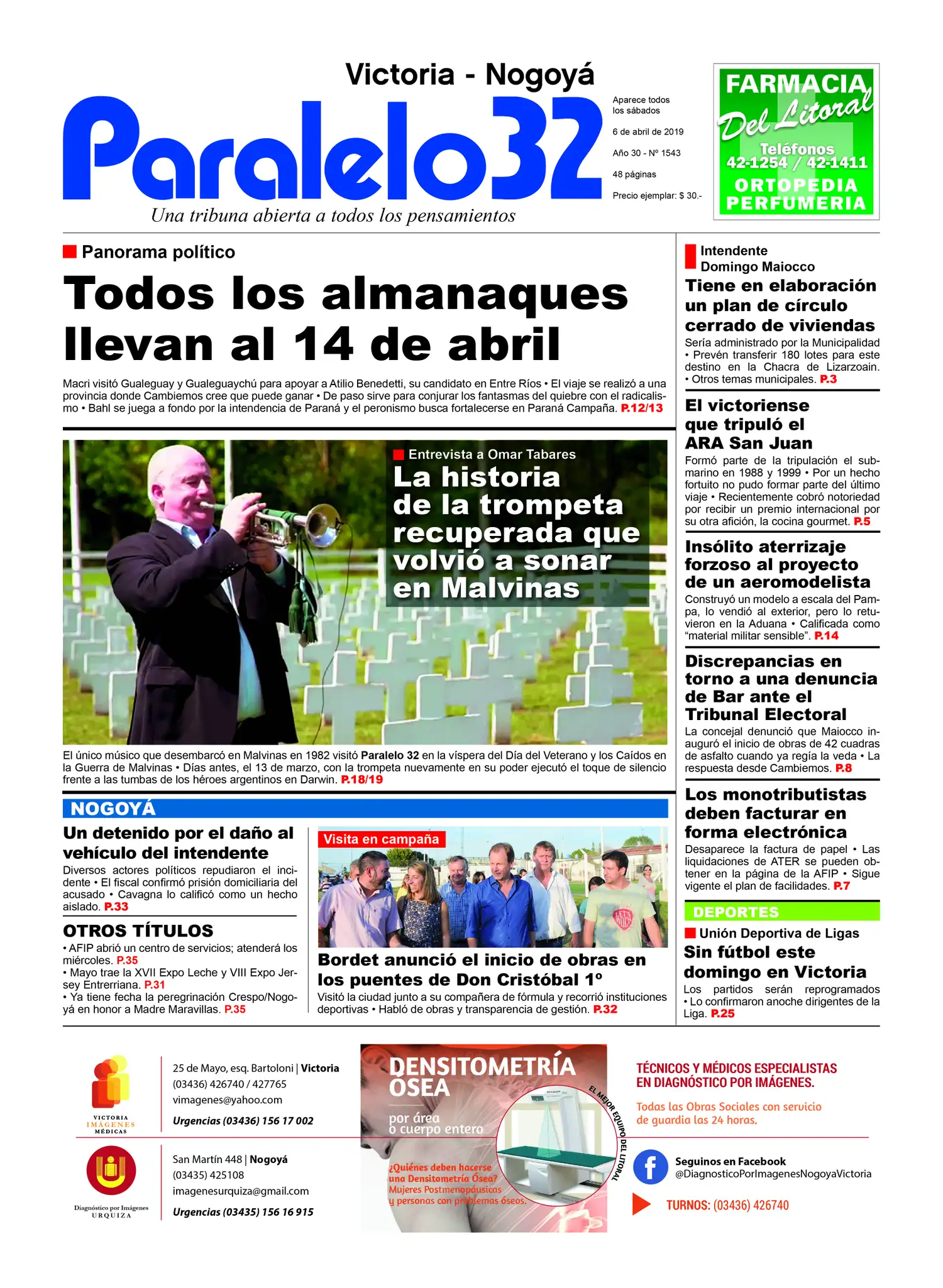 Tapa edición Victoria/Nogoyá de Paralelo 32 sábado 6 de abril