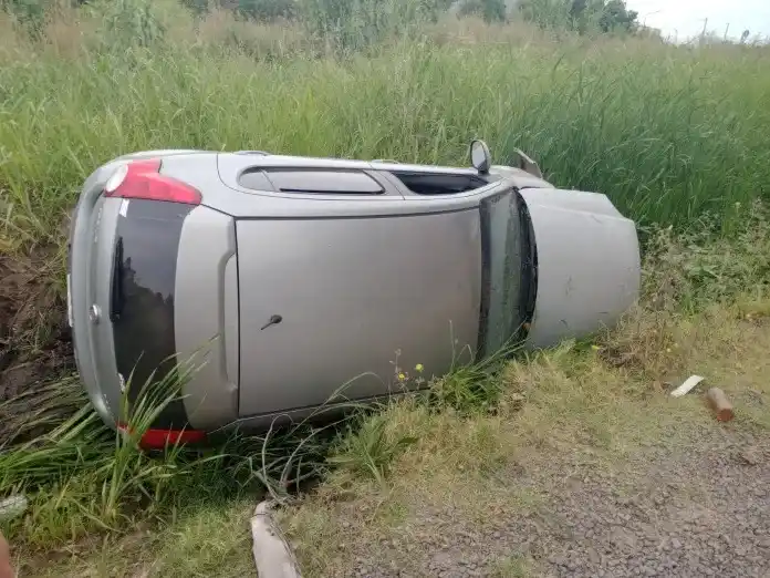 Intentó esquivar una pelea de perros y terminó volcando su auto en una zanja