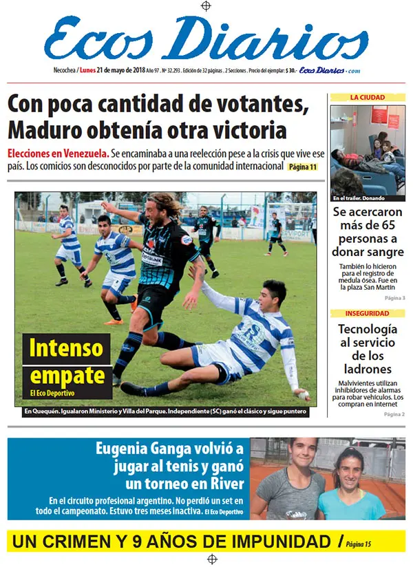 Tapa del 21 de mayo de 2018