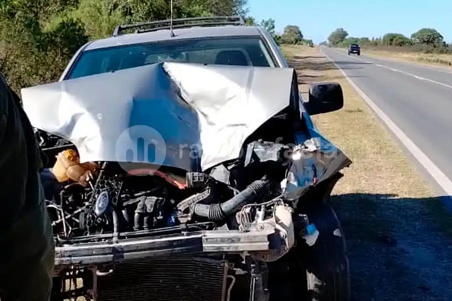 En la región: terminaron con la camioneta destrozada tras chocar contra terneros en la ruta