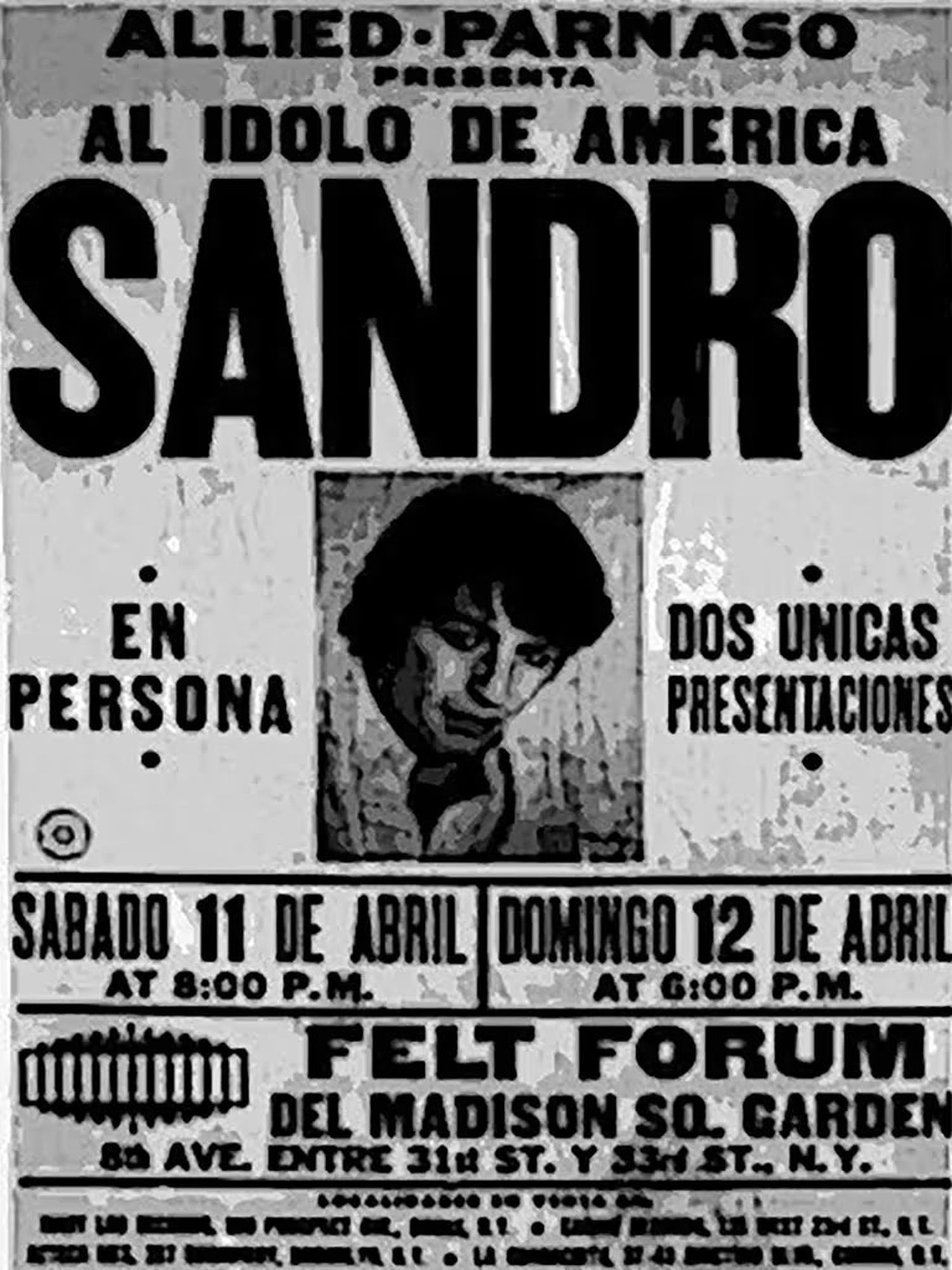 El afiche de promoción de Sandro en el Madison Square Garden
