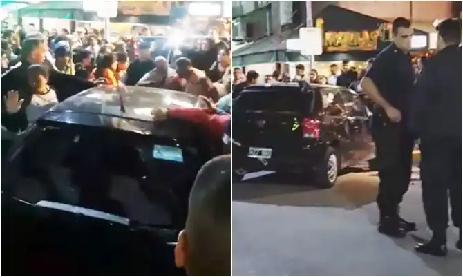 Locura en San Bernardo: Se metió con el auto en la peatonal llena de gente y casi provoca una tragedia