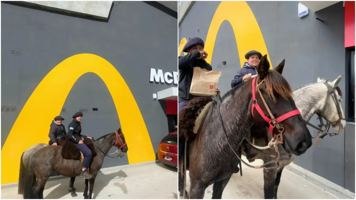 La insólita postal que dejó la llegada de McDonald’s a Junín: fueron a caballo al AutoMac y ya se habla del “McGaucho”