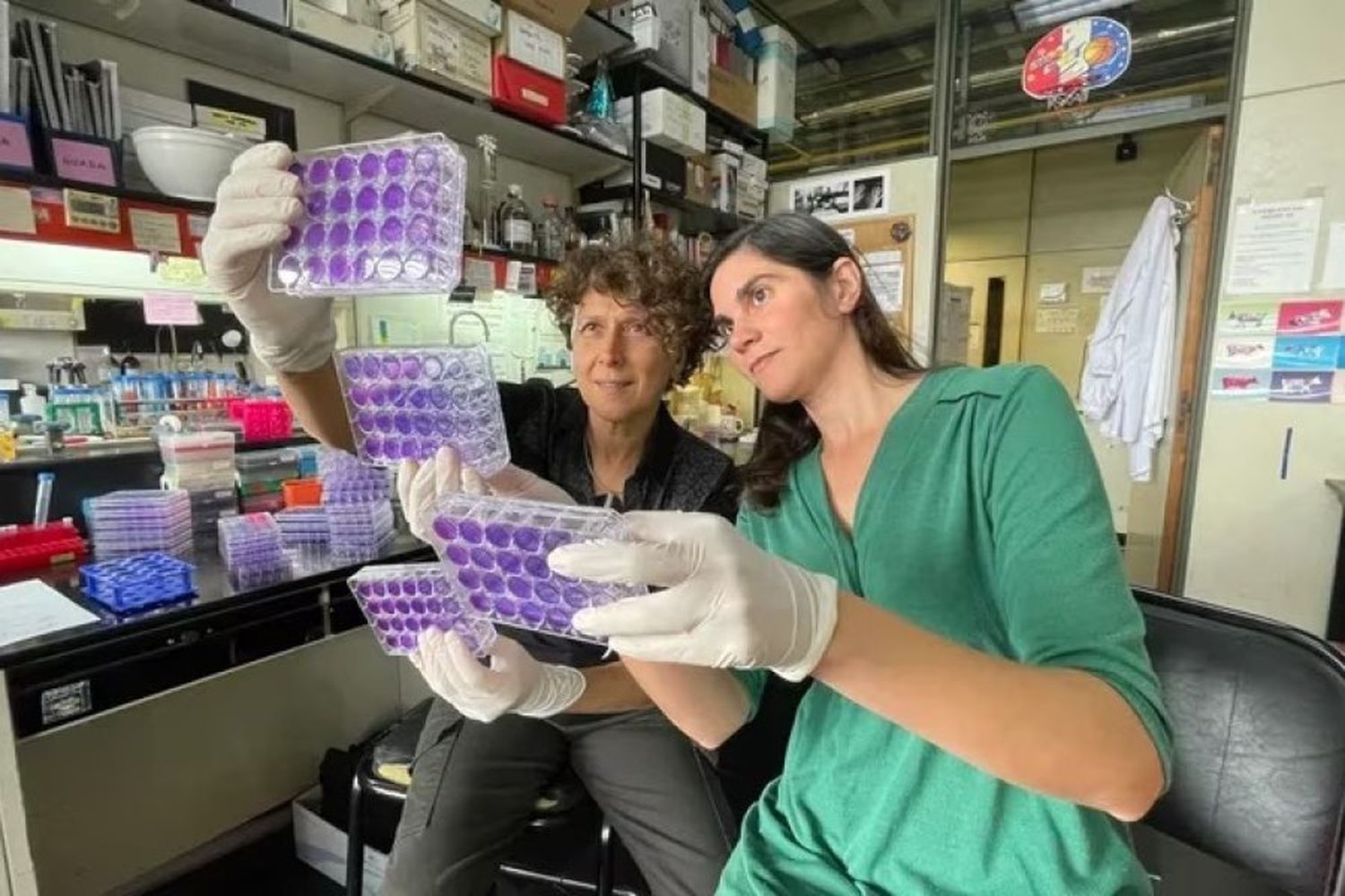 Andrea Gamarnik (a la izquierda) y Mora González López Ledesma son las científicas que descubrieron un mecanismo que el virus del dengue usa para controlar la respuesta de las células humanas y poder infectarlas con éxito