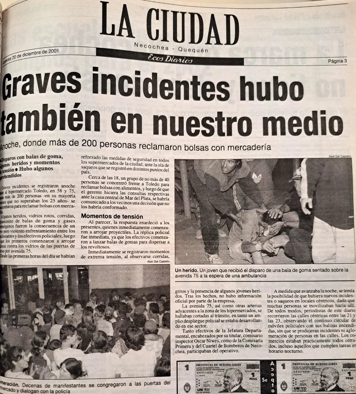 Recuerdos del 2001 en Necochea