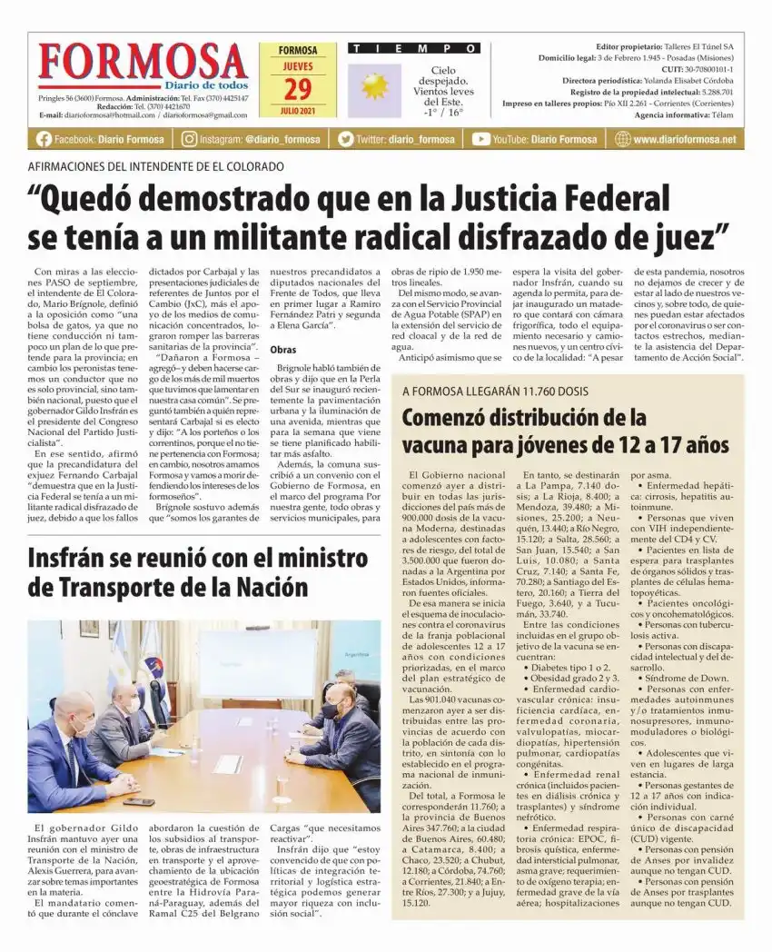 Tapa y Contratapa 28 de julio de 2021