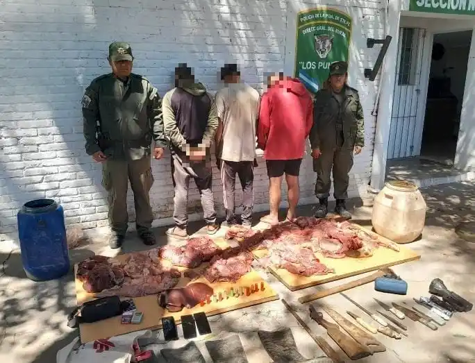 En una “ranchada”, hallaron una embarcación robada, un arma, cuchillas y cortes de carne sospechosos