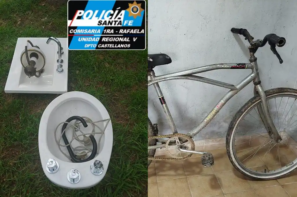 Cargó un bidet nuevo con grifería completa en la bicicleta y quiso huir, pero lo atrapó la policía