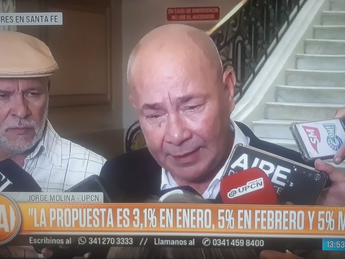 La cúpula de UPCN, luego de recibir la oferta salarial. Foto: captura de pantalla TV (El Tres)