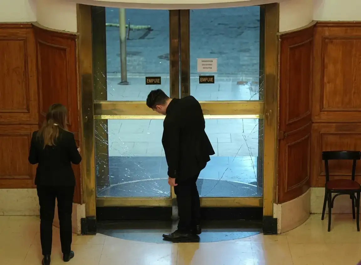 Por los forcejeos, se rompieron los vidrios del ingreso del Casino Central