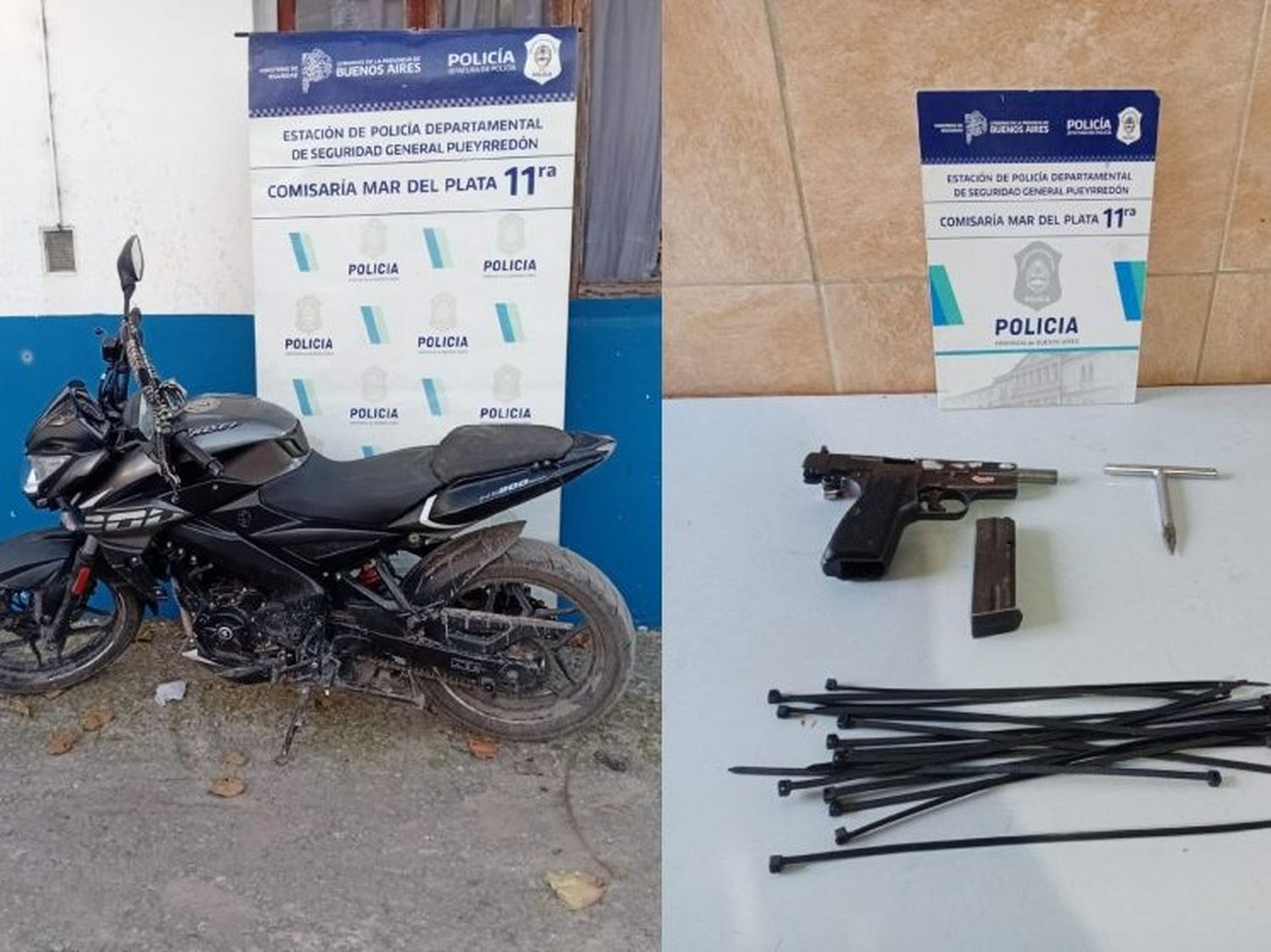 El hombre tenía en su poder una pistola Browning calibre 9 mm con cargador sin proyectiles, una yuga en forma de T y 16 precintos plásticos de color negro.