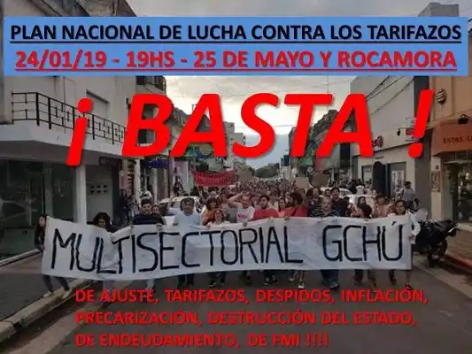 Esta tarde, habrá marcha contra los tarifazos en el centro de Gualeguacyhú