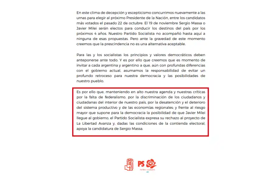 Comunicado del Partido Socialista