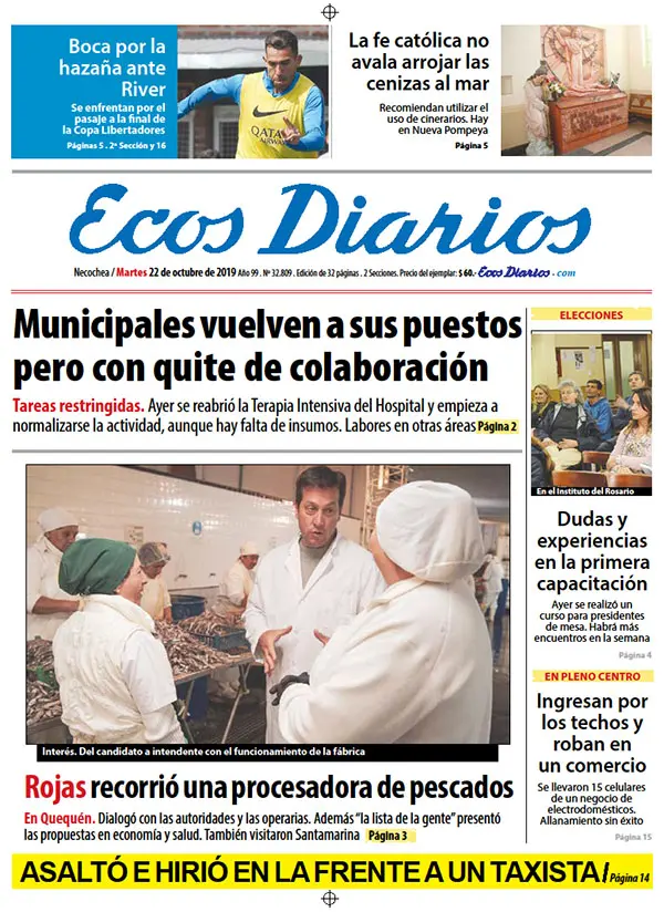 Tapa del 22 de octubre de 2019