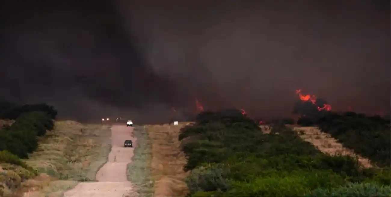 Extensas superficies rurales dañadas por el avance del fuego en el sur pampeano.