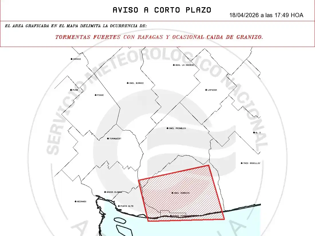 El mayor impacto del fenómeno se pronostica  sobre Coronel Dorrego