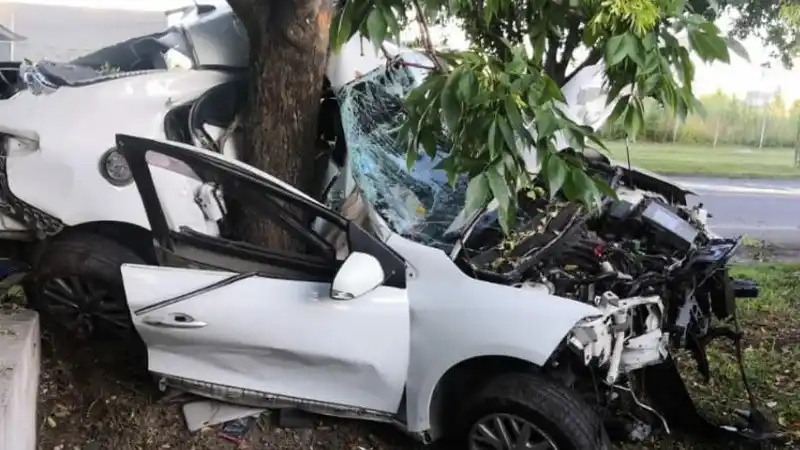 Tremendo: un auto perdió el control y se incrustó en un árbol