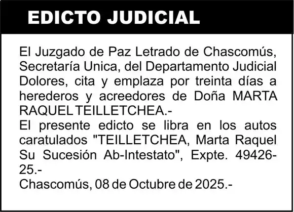 TEILLETCHEA, Marta Raquel Su Sucesión Ab-Intestato