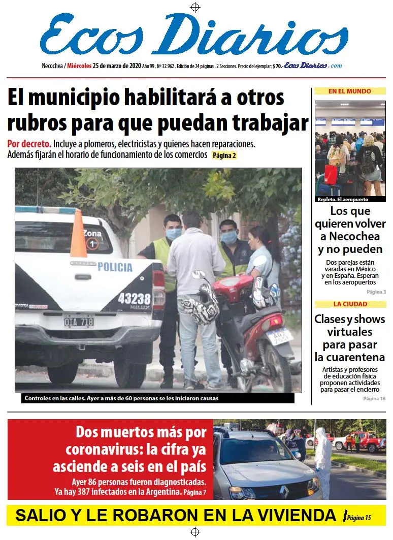 Tapa del 25 de marzo de 2020