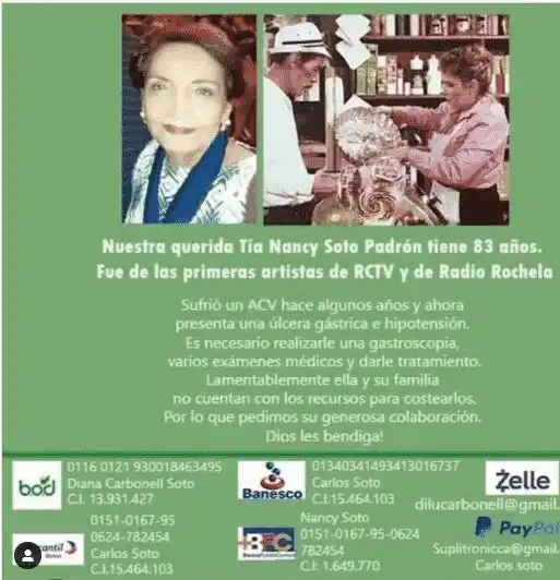 En varias redes sociales está la ayuda para Nancy Soto. Foto Instagram