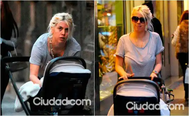 Wanda Nara, una mamá unplugged: sin maquillaje y de “joggineta” paseando con Francesca en Milán