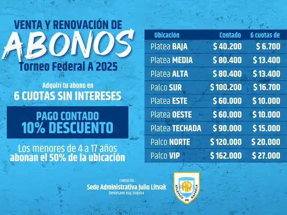 Comienza la venta de Abonos para el Torneo Federal “A” 2025