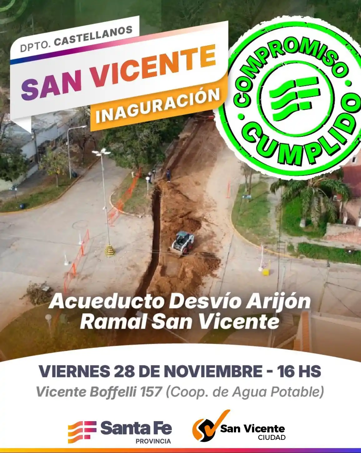 En un acto histórico, inaugurarán el Acueducto Desvío Arijón – Ramal San Vicente