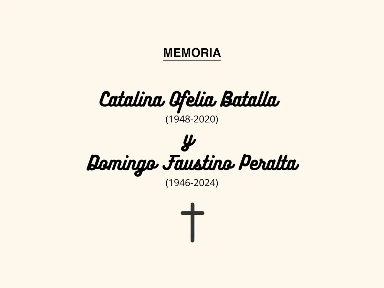 Familiares de Catalina Batalla y Domingo Peralta invitan a misa por su memoria