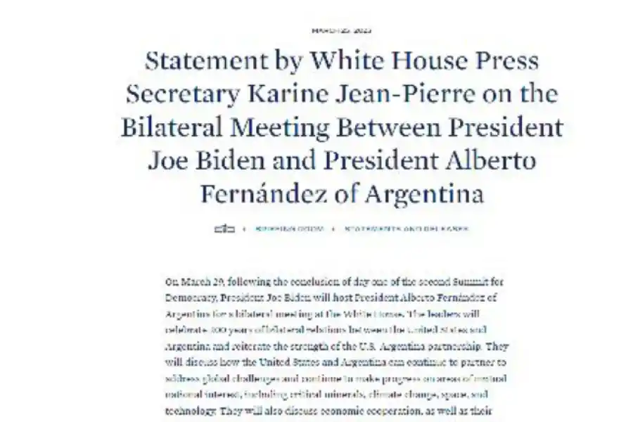 El comunicado de la Casa Blanca