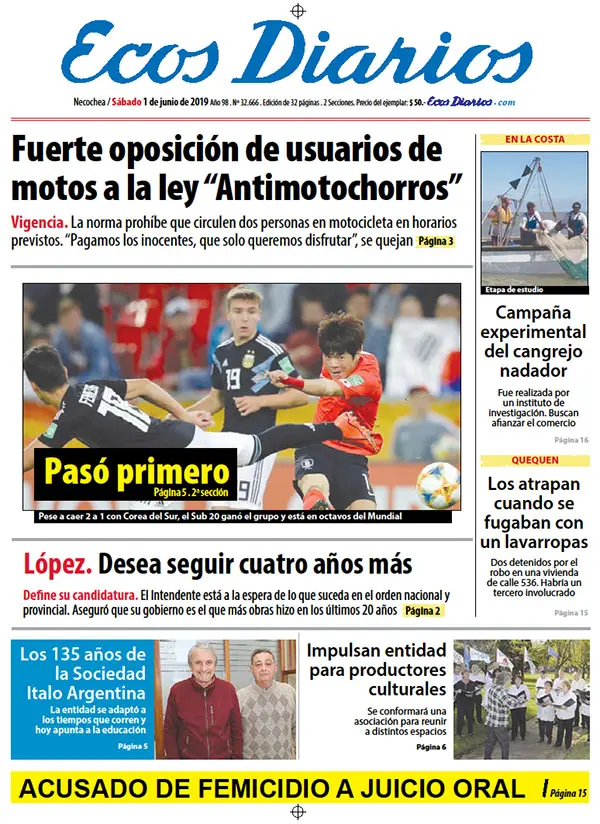 Tapa del 1º de junio de 2019