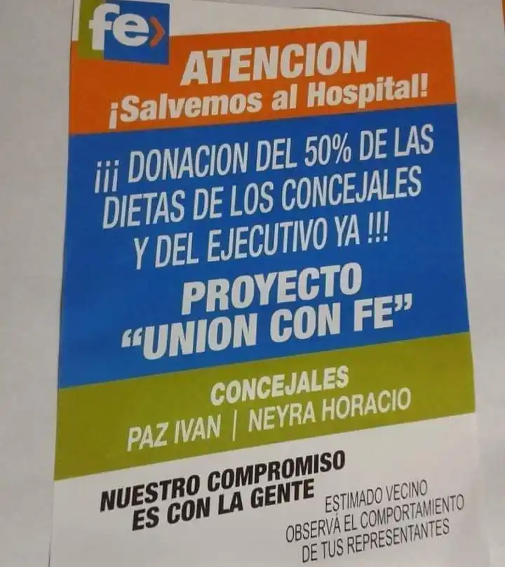 El folleto de campaña del partido FE "Salvemos al Hospital" porque "nuestro compromiso es con la gente".