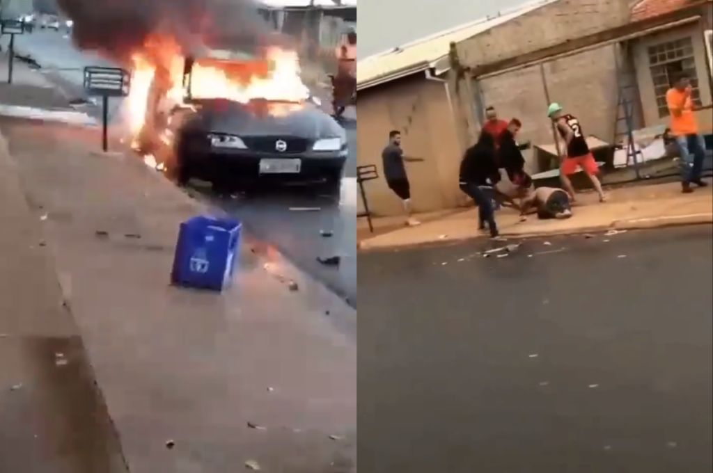 Incendio y golpiza