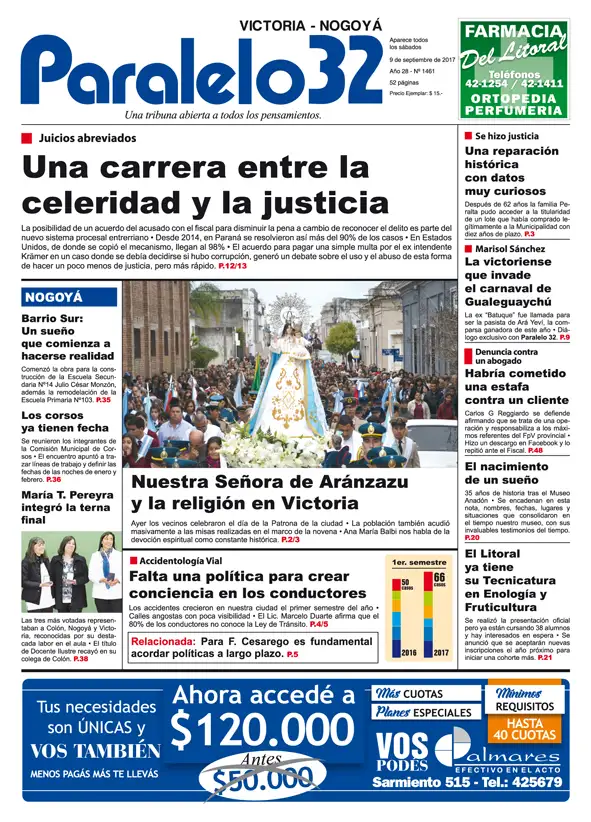 Tapa de Paralelo 32 edición Victoria/Nogoyá de este sábado 9 de septiembre