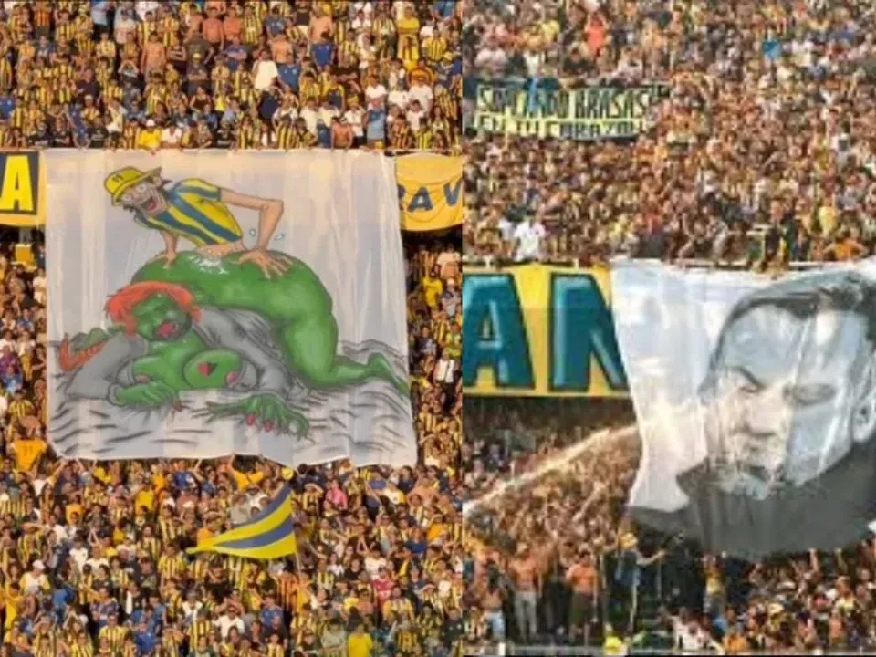 La repudiable bandera que colgó  la hinchada Canalla contra el "Ogro" Fabbiani.