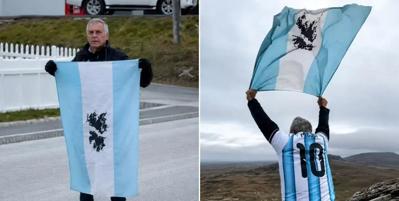 Emotivo e histórico: un veterano de Malvinas volvió a las islas y desplegó la bandera argentina tras 44 años