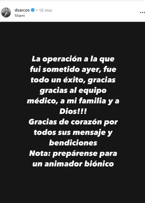 Daniel compartió que su operación fue exitosa. Foto Instagram