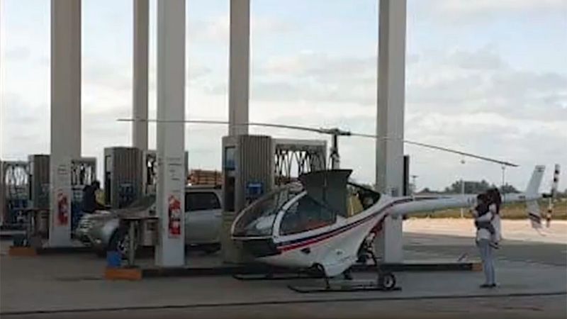 Insólito: un helicóptero cargó combustible en una estación de servicios entrerriana