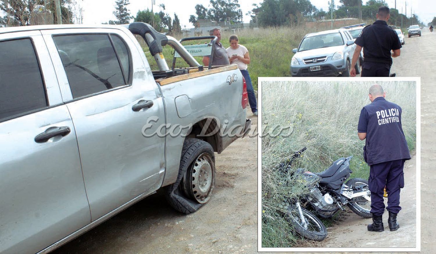 Estado en el que quedaron la camioneta y la moto protagonistas del choque