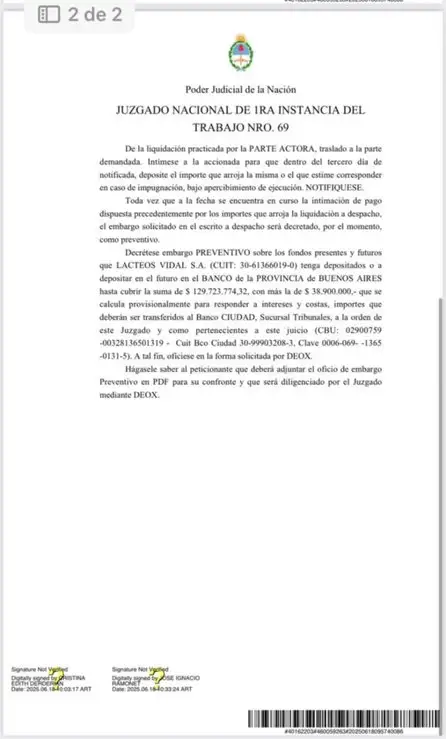fallo judicial Lácteos Vidal - 2