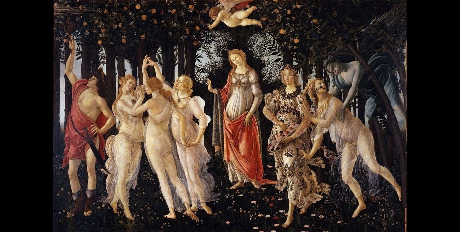 En “La Primavera” de Botticelli se ven los rasgos a través de los cuales se buscaba representar la belleza en el Renacimiento. Es una témpera sobre madera de 314 por 203 centímetros. Foto: Galleria degli Uffizi de Florencia