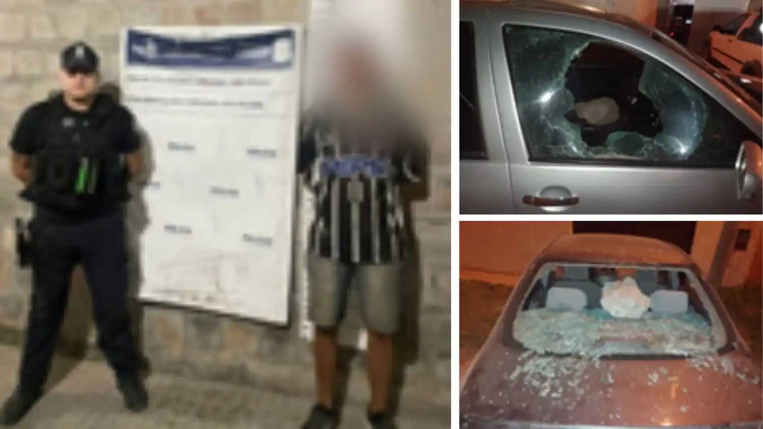 El sujeto daño dos automóviles que se hallaban estacionados en calle Combate de Obligado. Foto: Policía San Pedro.