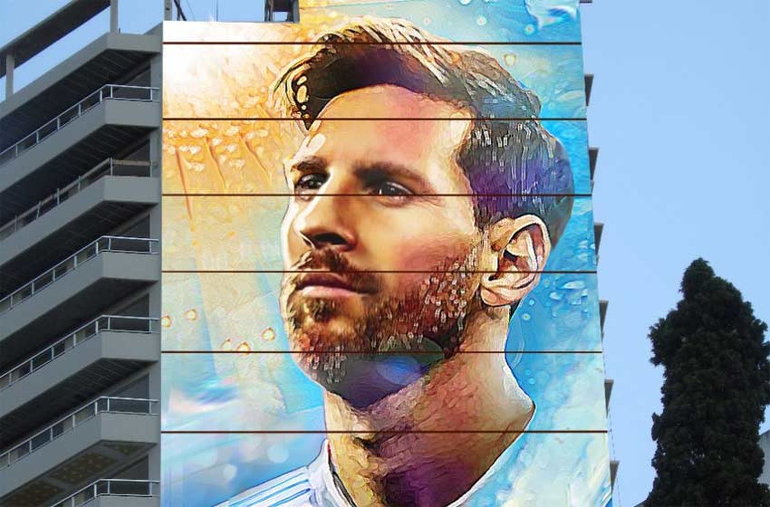 Homenaje a Messi: comenzaron a pintar un mural de 70 metros en pleno centro de Rosario