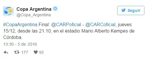 La final de la Copa Argentina entre River y Central ya tiene fecha y lugar 