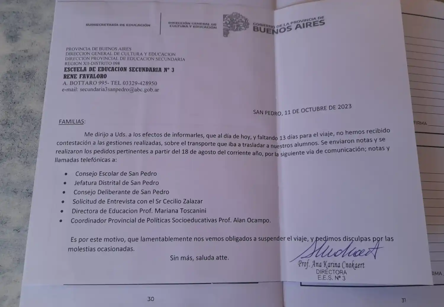 Familias agradecen el viaje de estudios