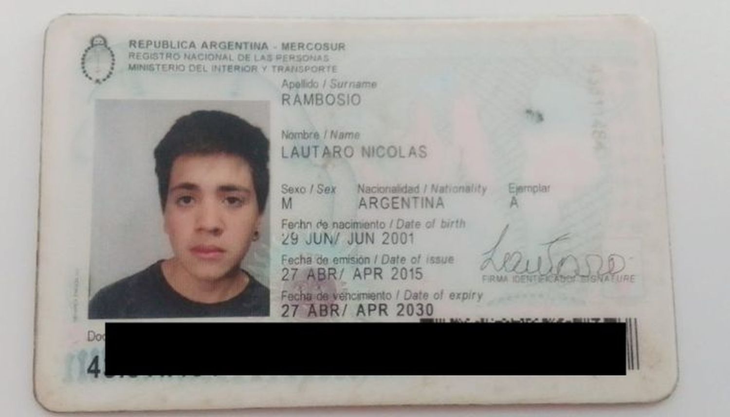 Encontraron DNI de Lautaro Rambosio