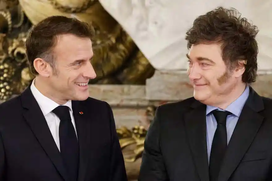 El presidente francés Emmanuel Macron y Javier Milei, hace diez días, en Buenos Aires